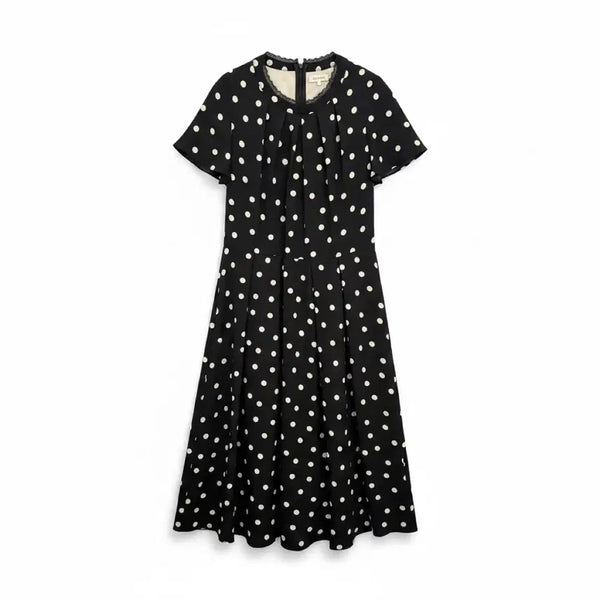 [BUNJANG] Women's Polka Dot Pattern Black Dress / 여성F/ 뒷반전 도트 패턴 블랙 원피스 빈티지킹