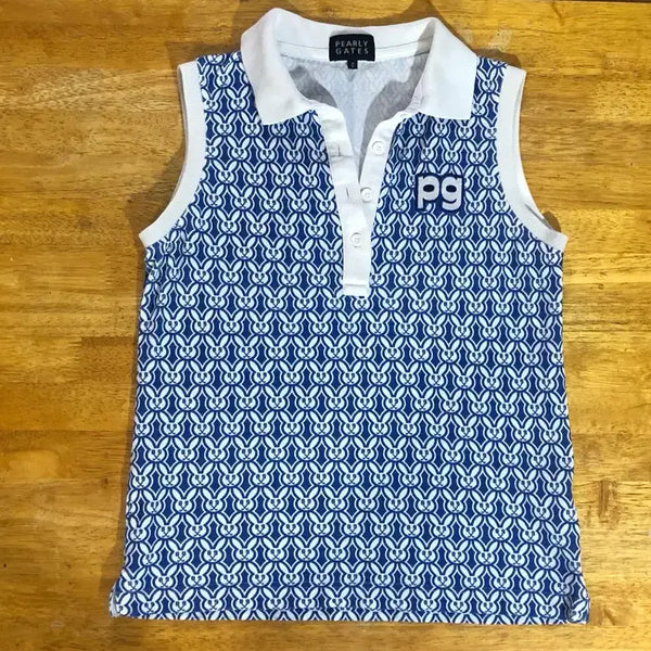 [BUNJANG] PEARLY GATES Sleeveless Polo T-shirt Blue Rabbit Pattern / 파리게이츠 골프웨어 민소매 카라티 블루 토끼 패턴