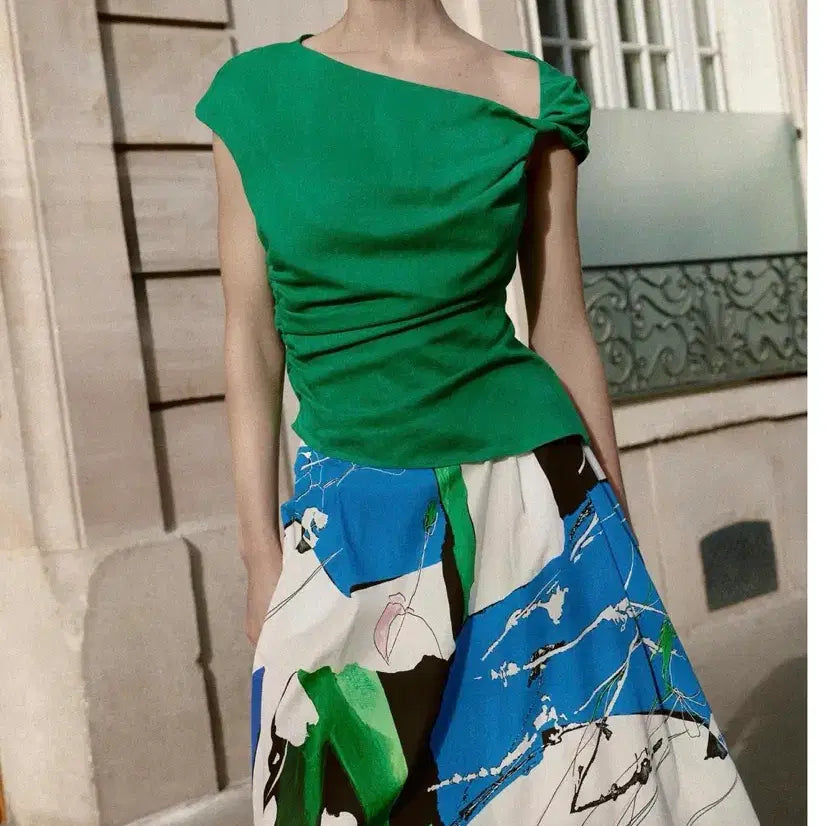 [BUNJANG] ZARA Green Asymmetrical Shirring Top / 자라 새상품 그린 언발 셔링 탑s