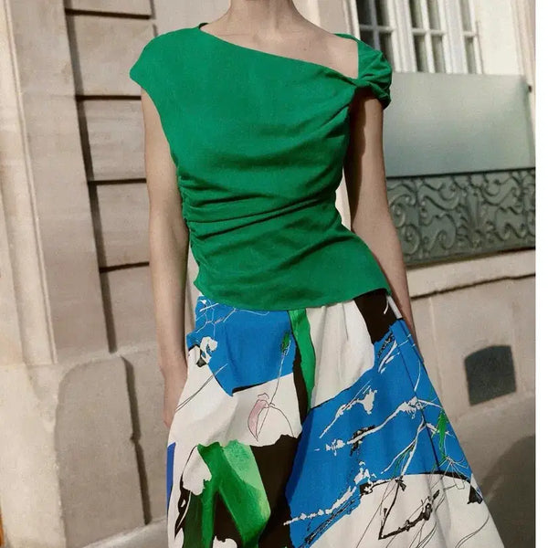 [BUNJANG] ZARA Green Asymmetrical Shirring Top / 자라 새상품 그린 언발 셔링 탑s