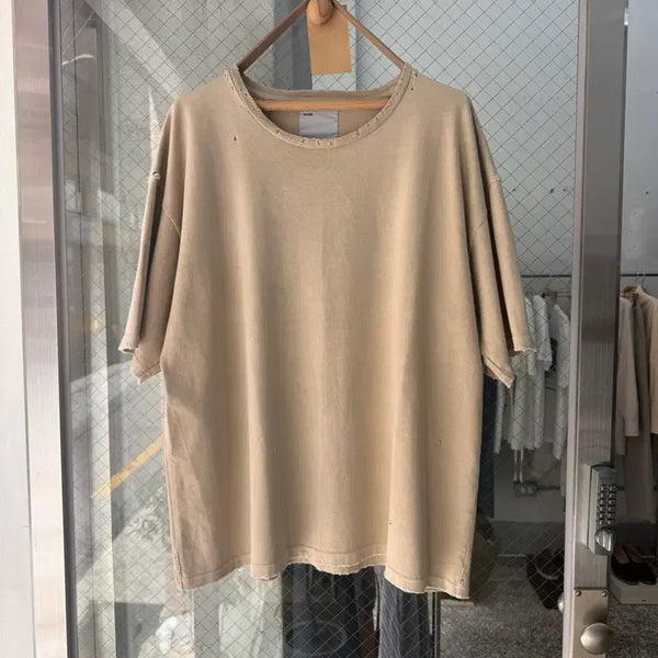 [BUNJANG] ALONE Distressed Oversized T-Shirt Beige / ALONE Distressed Oversized T-Shirt