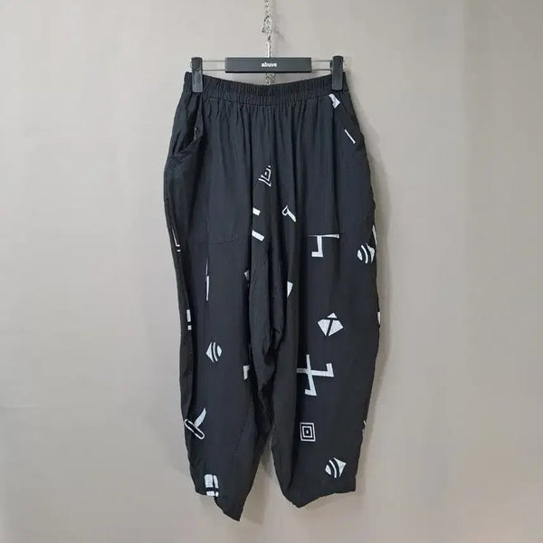 [BUNJANG] Black Patterned 7-Part Jar Jogger Pants / 검정 패턴 7부 항아리 조거 바지
