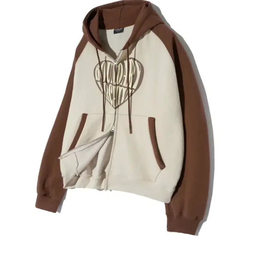 [BUNJANG] Boundary Big Heart Hoodie Brown / 바운더리 빅하트 후드집업 브라운