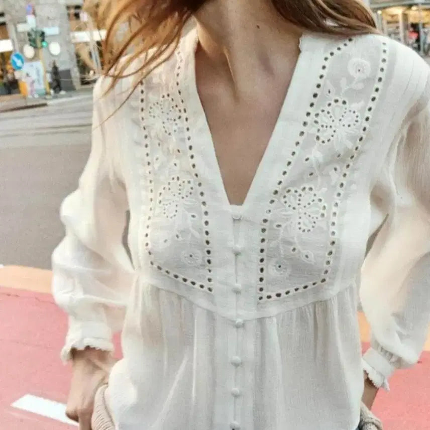 [BUNJANG] Zara Lace Detail Blouse White (L) / 자라zara 블라우스 새상품(L)