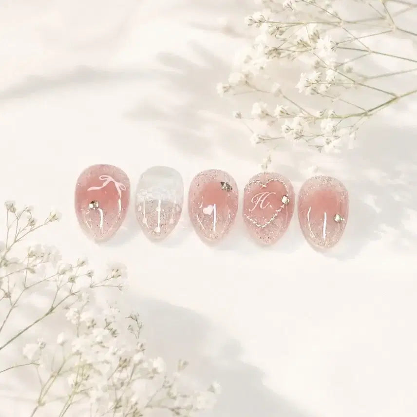 [BUNJANG] Handmade Cheek Nail Tips with Pink Glitter Syrup / 볼빨간 치크 수제 네일팁