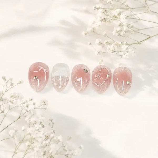 [BUNJANG] Handmade Cheek Nail Tips with Pink Glitter Syrup / 볼빨간 치크 수제 네일팁