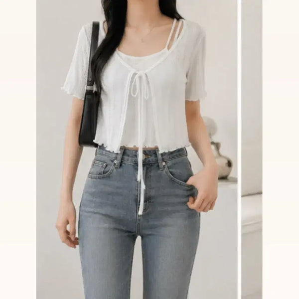 [BUNJANG] White Punching Cardigan and Camisole Set / 화이트 펀칭 가디건 나시 세트