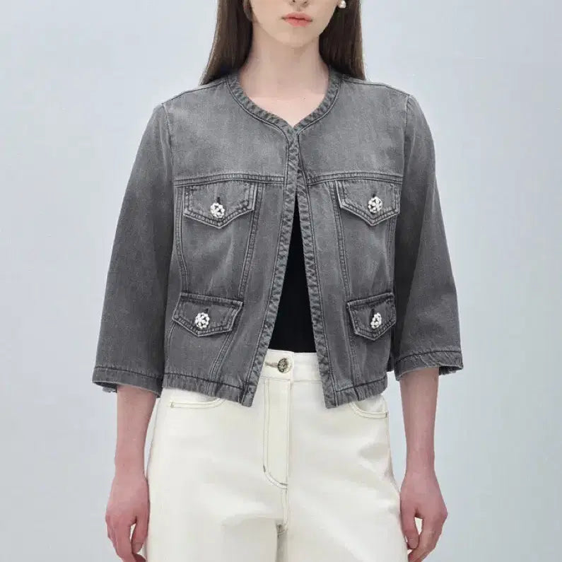 [BUNJANG] MINE Flat Crop Denim Jacket Size 55 / 25 MINE 마인 플랫 크롭 데님 자켓 55