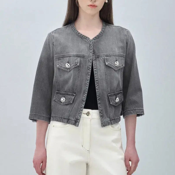 [BUNJANG] MINE Flat Cropped Denim Jacket Size 44 / 25 MINE 플랫 크롭 데님 자켓 44