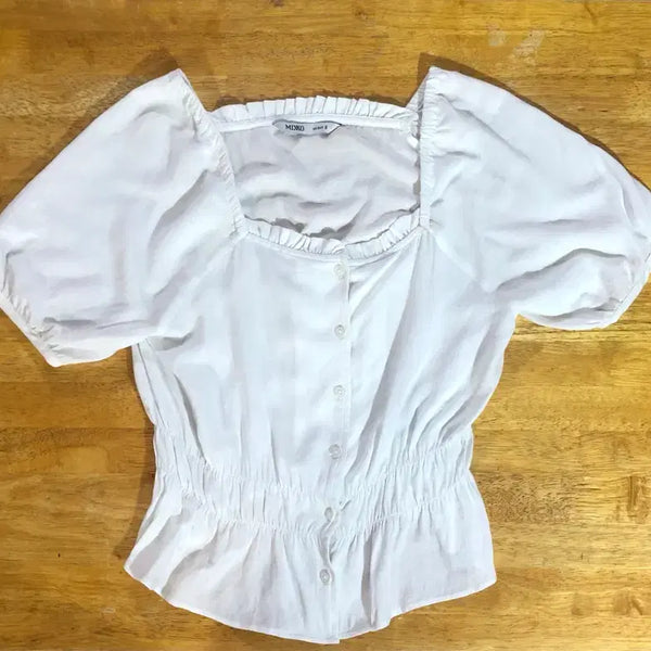 [BUNJANG] Mixxo Square Neck Puff Sleeve Blouse / 미쏘 스퀘어넥 퍼프 소매 블라우스