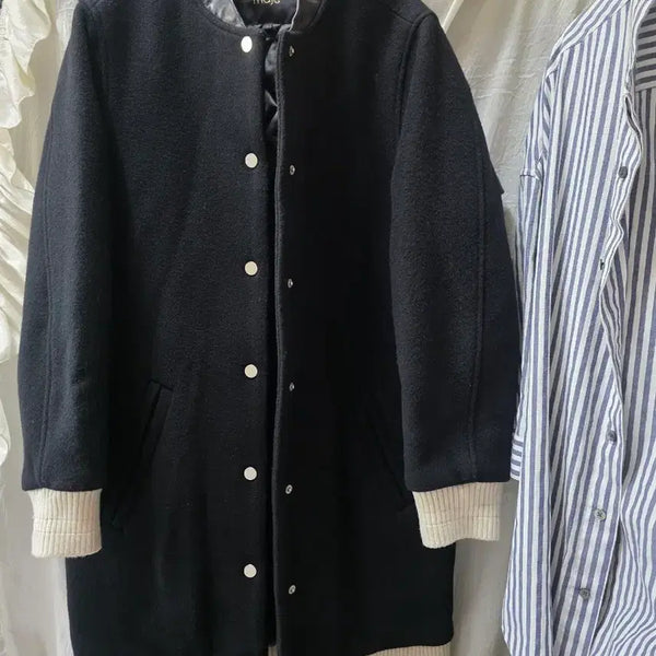 [BUNJANG] Maje Black Ivory Colorblock Baseball Jacket / 마쥬 MAJE 야구점퍼 블랙 아이보리 배색