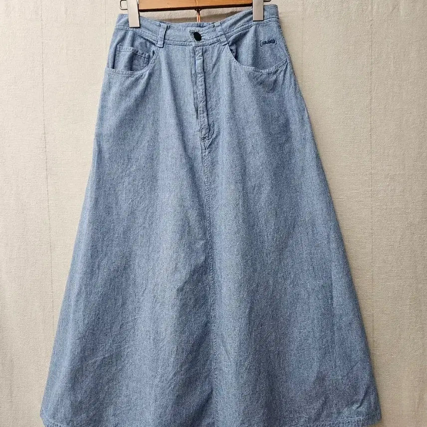 [BUNJANG] A-Line Denim Long Skirt Sky Blue / A라인 데님 롱스커트