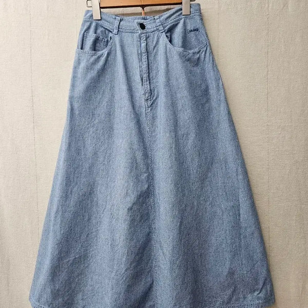 [BUNJANG] A-Line Denim Long Skirt Sky Blue / A라인 데님 롱스커트