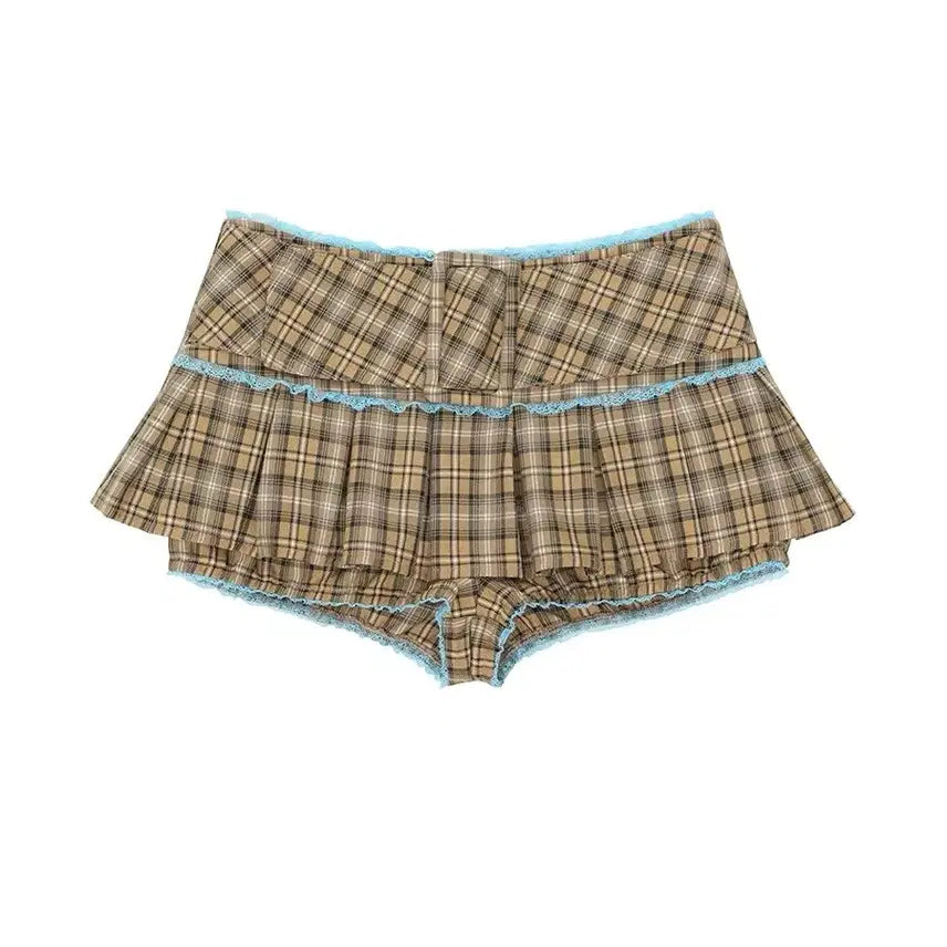 [BUNJANG] CFIERCE Plaid Pleated Skirt Pants / CFIERCE 씨피어스 체크 플리츠 스커트 팬츠 XG 히나타 착용