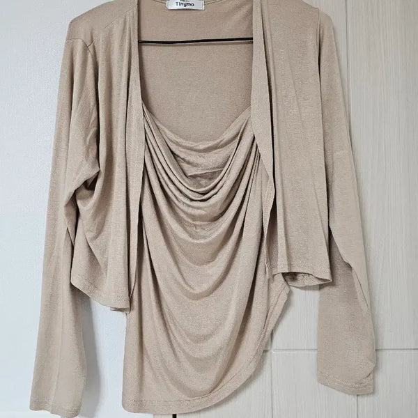 [BUNJANG] Sleeveless Cardigan Set Beige / 나시 가디건 세트 66~77