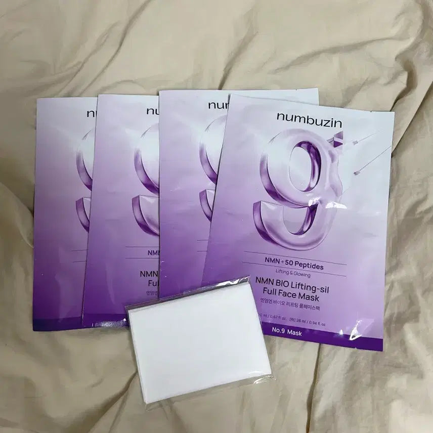 [BUNJANG] Number's In 9 NMN Bio Lifting Full Face Mask Pack (4 Sheets) + Lifting Band / 넘버즈인 9번 NMN 바이오 리프팅 풀페이스팩 마스크팩 4매 + 땡김이 원단