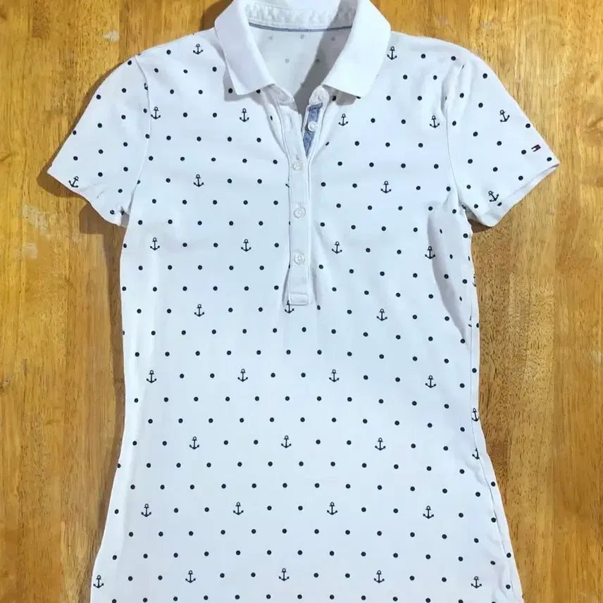 [BUNJANG] Tommy Hilfiger Anchor Pattern Short Sleeve Polo Shirt White XS / 타미힐피거 앵커 패턴 반팔 카라티 화이트