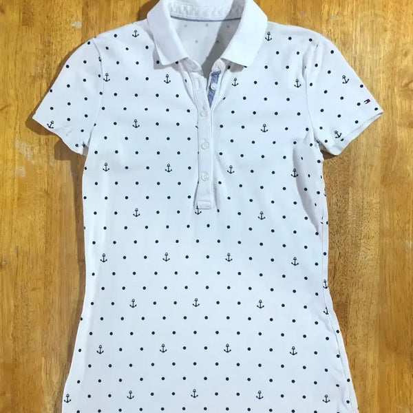 [BUNJANG] Tommy Hilfiger Anchor Pattern Short Sleeve Polo Shirt White XS / 타미힐피거 앵커 패턴 반팔 카라티 화이트