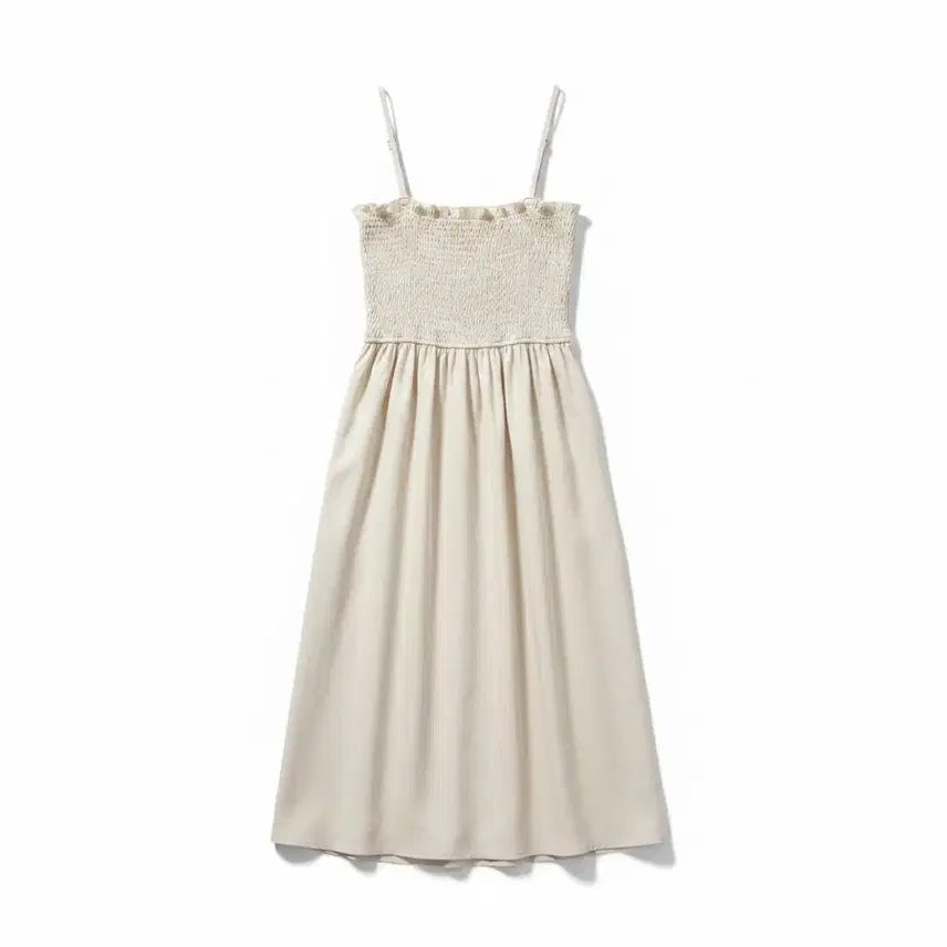 [BUNJANG] Vintage King Women's S Smoking Strap Long Dress Ivory / 여성S/ 스모킹 스트랩 롱 원피스 아이보리 빈티지킹
