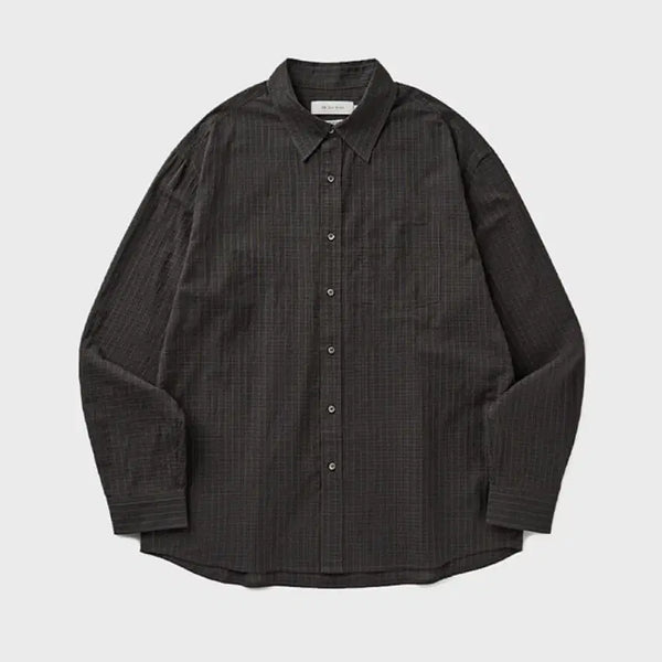 [BUNJANG] Union Blue Small Check Shirt Navy Brown XL / 유니온블루 [JAPANESE FABRIC] 엠보스드 스몰 체크 셔츠 네이비 브라운 XL
