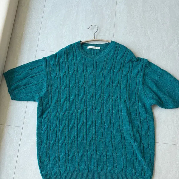 [BUNJANG] Short Sleeve Knit Top Green / 반팔 니트 L
