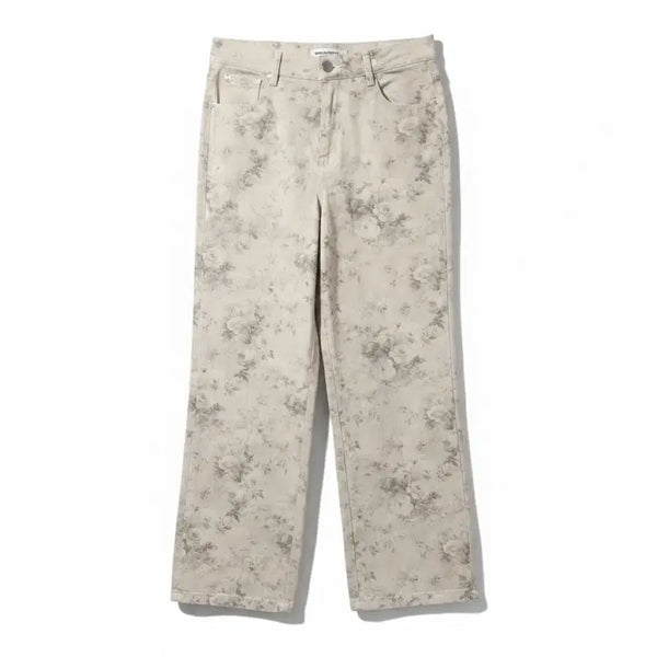 [BUNJANG] Augustmay Floral Pattern Denim Pants Beige / 여성M/ 어거스트메이 플로럴 패턴 데님 팬츠 베이지 빈티지킹