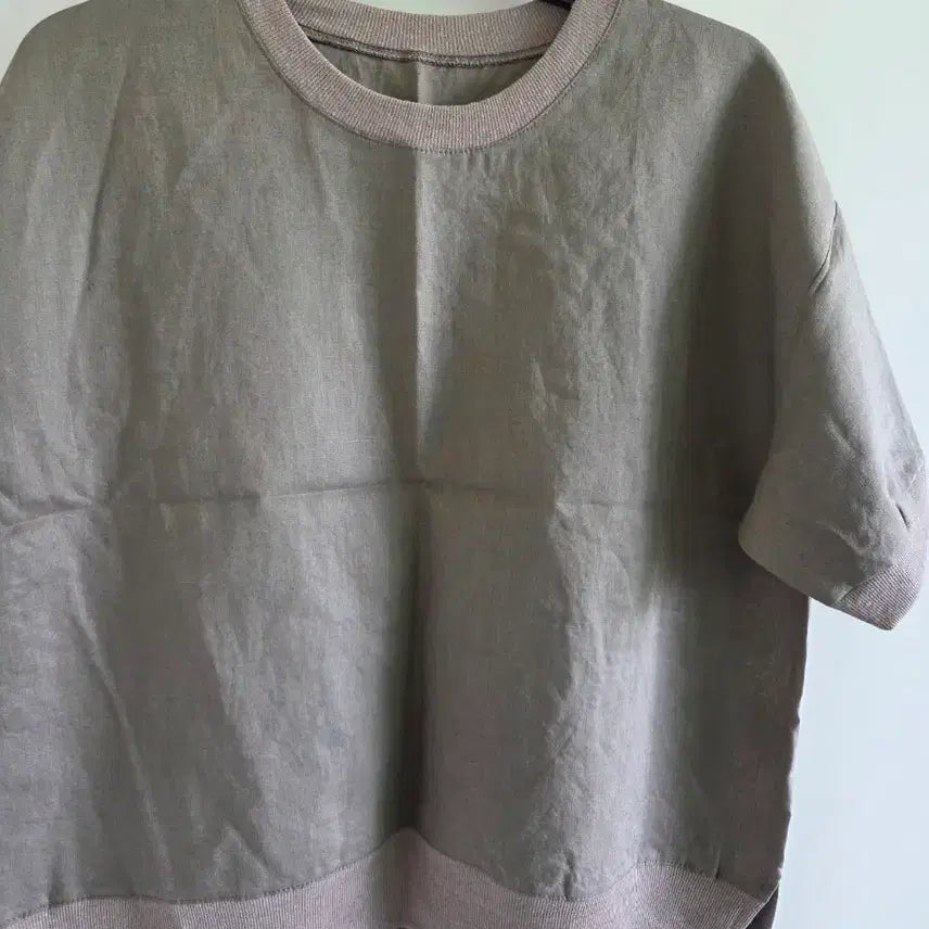 [BUNJANG] Linen Short-Sleeve T-Shirt - Khaki Brown / 린넨 반팔 티셔츠 카키 브라운