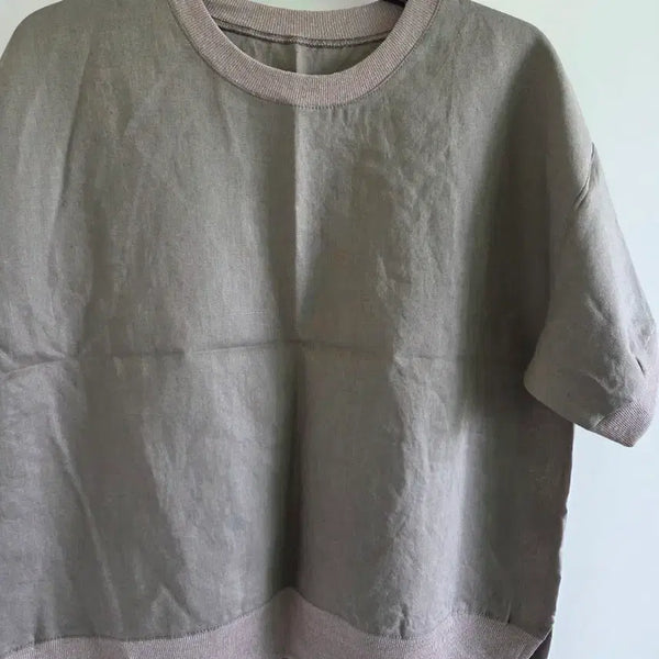 [BUNJANG] Linen Short-Sleeve T-Shirt - Khaki Brown / 린넨 반팔 티셔츠 카키 브라운