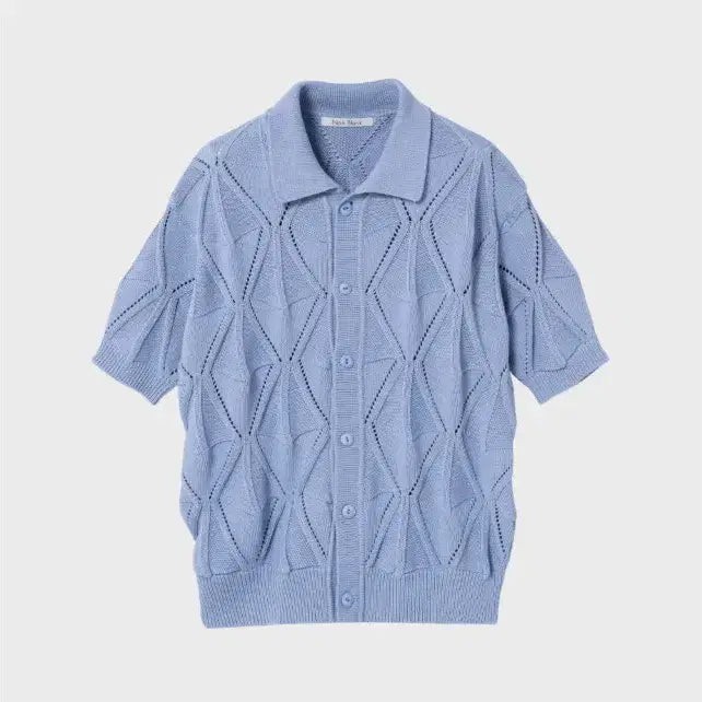 [BUNJANG] Nonblank Crochet Half Sleeve Collar Cardigan Sky Blue / 넌블랭크  크로셰 하프 슬리브 칼라 가디건 스카이 블루 반팔가디건 M