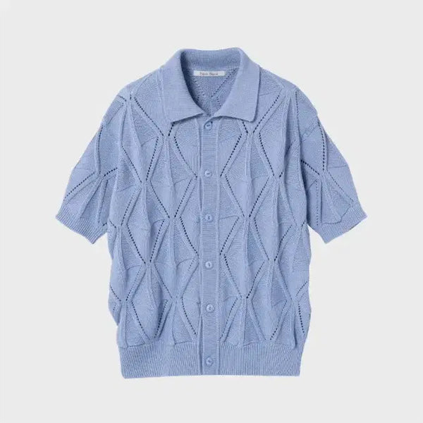 [BUNJANG] Nonblank Crochet Half Sleeve Collar Cardigan Sky Blue / 넌블랭크  크로셰 하프 슬리브 칼라 가디건 스카이 블루 반팔가디건 M
