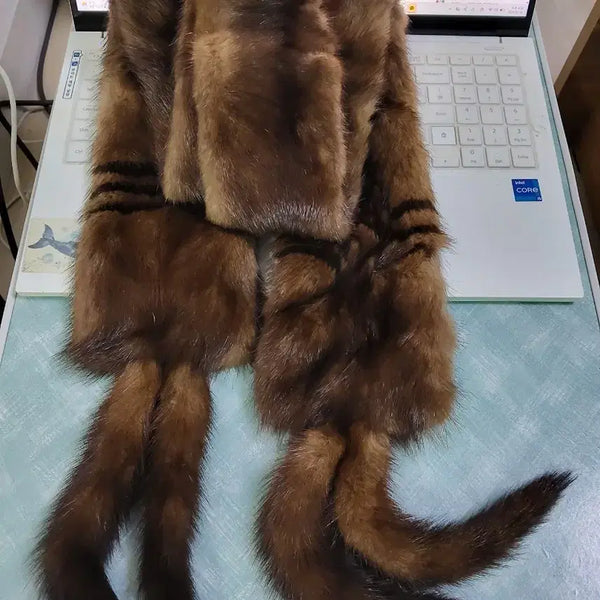[BUNJANG] Natural Fur Scarf Muffler Brown / 천연 모피 머플러 목도리 갈색
