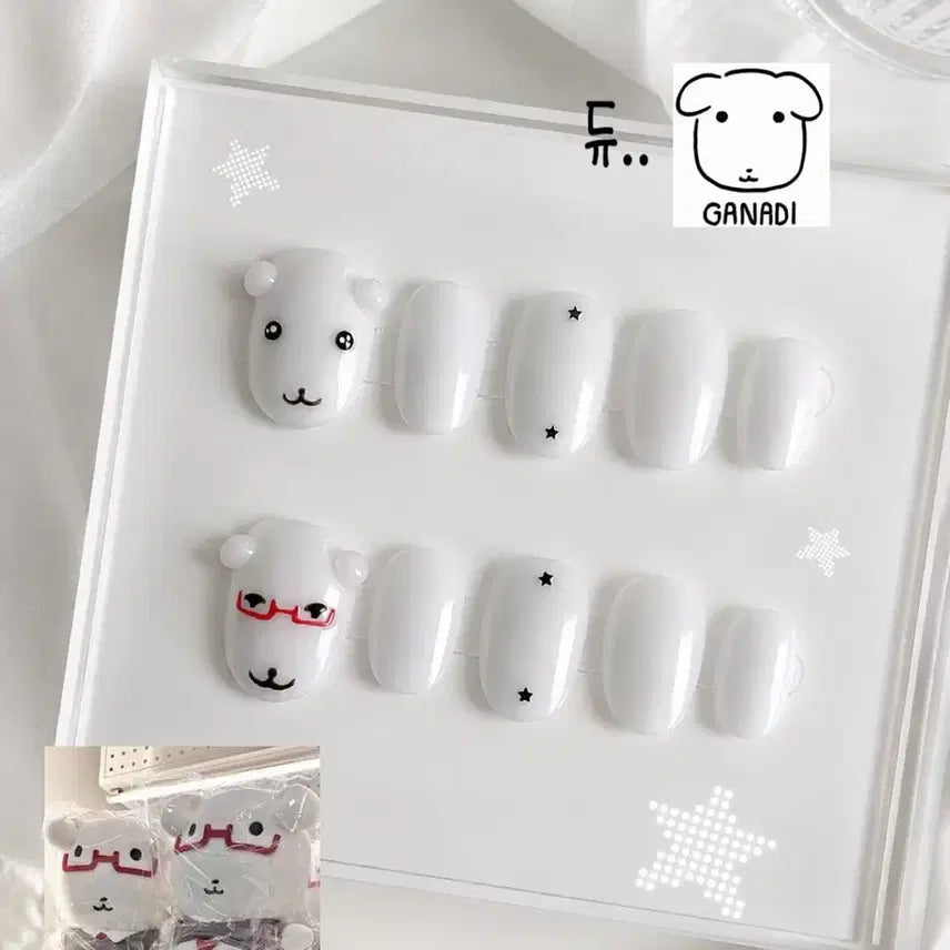 [BUNJANG] Ganadi Handmade Nail Tips - Star Pattern, Mini Short Oval / 가나디 안경가나디 별 콕콕 수제네일팁