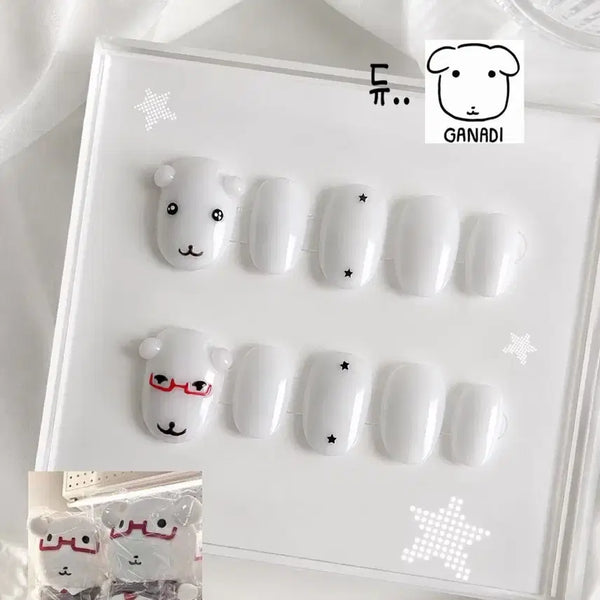 [BUNJANG] Ganadi Handmade Nail Tips - Star Pattern, Mini Short Oval / 가나디 안경가나디 별 콕콕 수제네일팁