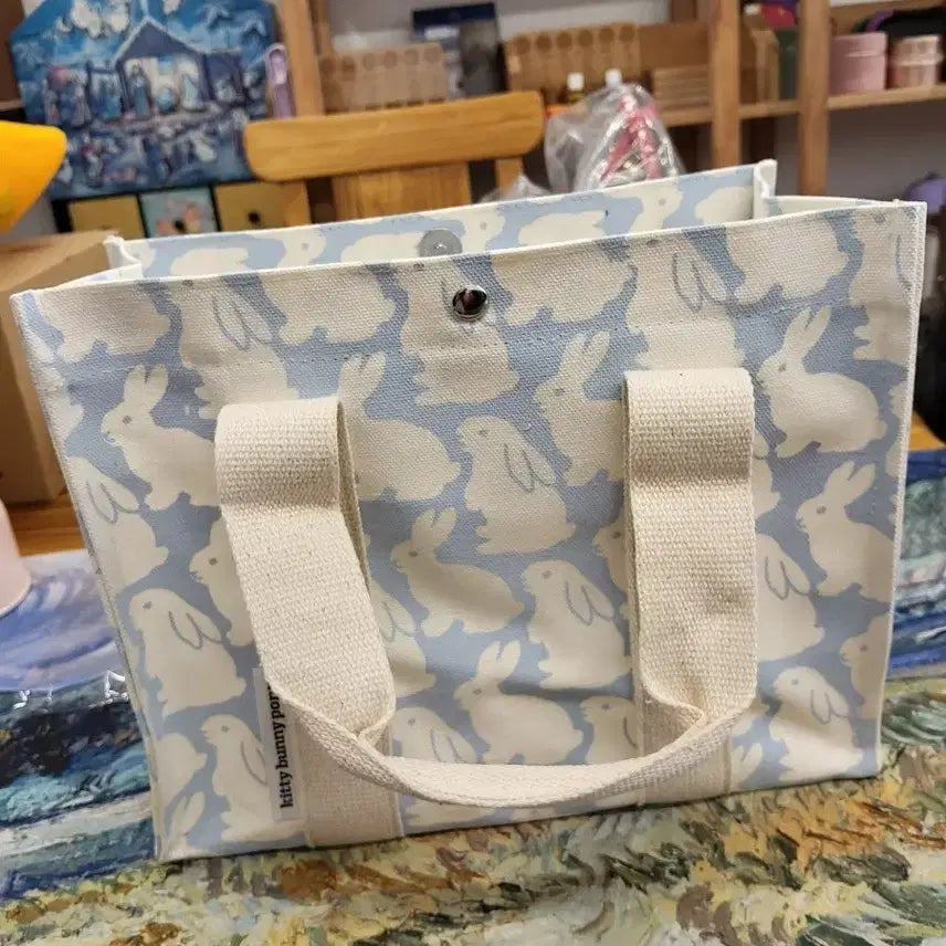 [BUNJANG] Kitty Bunny Pony Blue Rabbit Pattern Tote Bag / 키티버니포니 토트백 블루 래빗 패턴