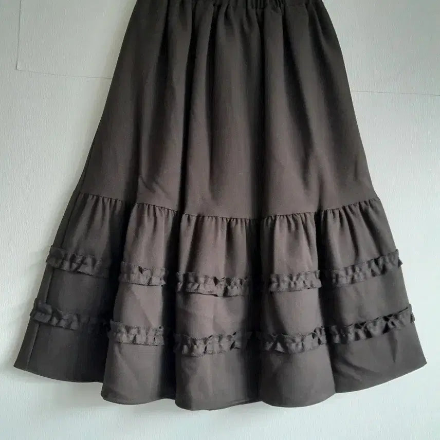 [BUNJANG] Brown Frill Tiered Skirt / 브라운프릴캉캉스커트