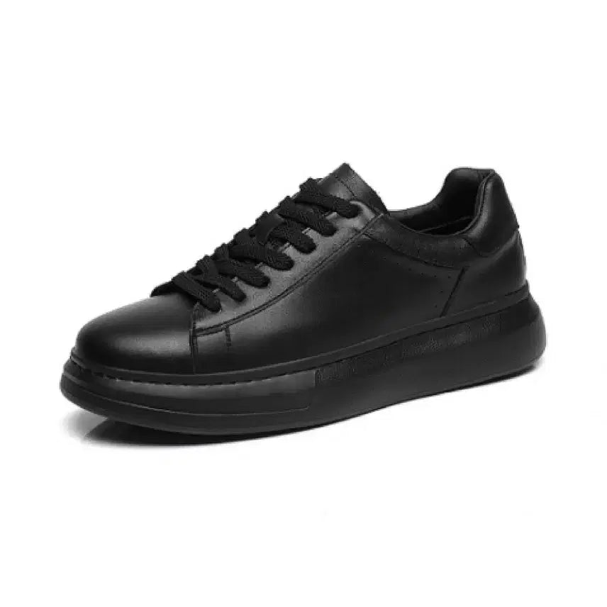 [BUNJANG] Men's Genuine Leather 5cm Height Increasing Black Sneakers / [새상품/원가이하] 남성 고급 리얼레더 오버솔 5cm 키높이 올블랙 스니커즈