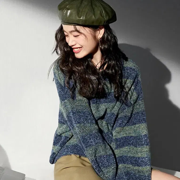 [BUNJANG] Kuose Striped Color-Block Collar Knit L Size / 새상품) 쿠오세 kuose 스트라이프 배색 카라 니트 L사이즈