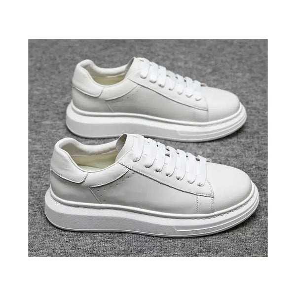 [BUNJANG] Men's Genuine Leather 5cm Height-Increasing White Sneakers / [새상품/원가이하] 남성 고급 리얼레더 오버솔 5cm 키높이 화이트 스니커즈