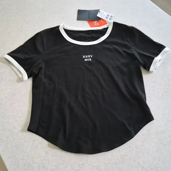 [BUNJANG] Xexymix Soft Line Colorblock Crop Top (Black) / 새상품-테그있음)소프트 라인 배색 크롭탑(블랙)(젝시믹스)(40%할인)