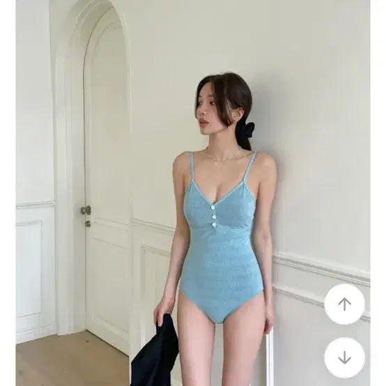 [BUNJANG] Maybich Mint Button Monokini Swimsuit / 메이비치 민트 단추 모노키니 수영복