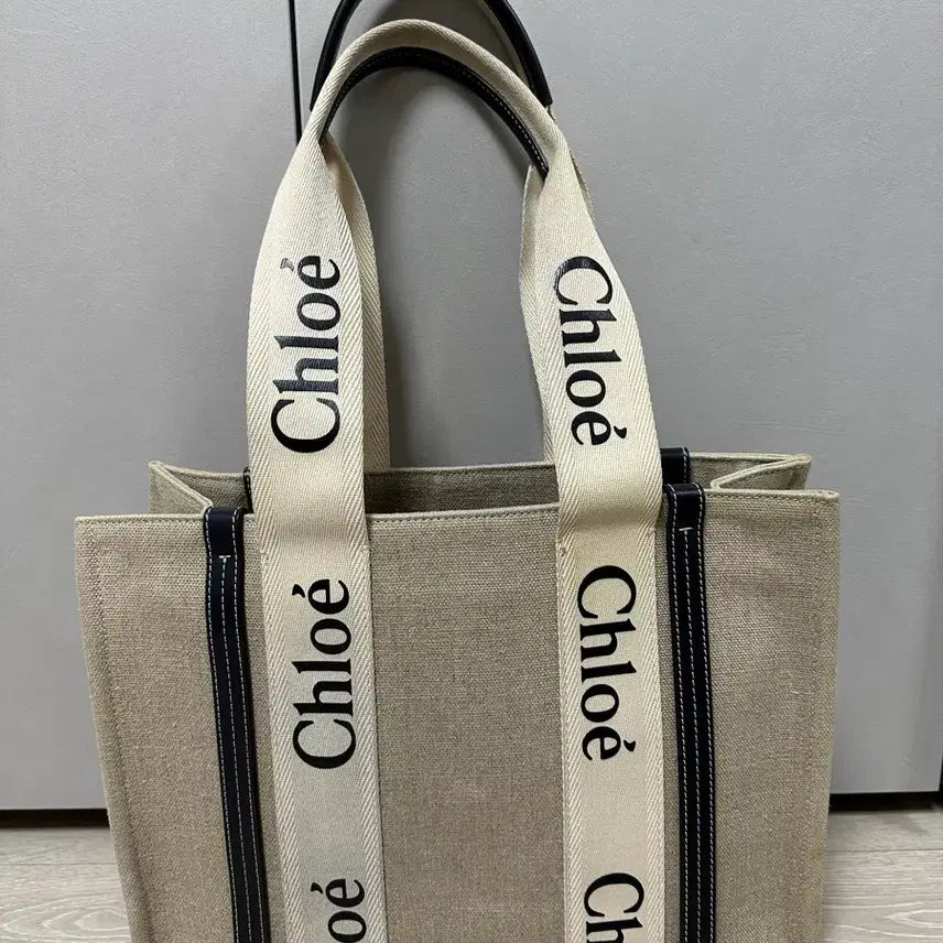 [BUNJANG] Chloé Woody Medium Tote Bag White Blue / 끌로에 우디 미디움 토트백 화이트 블루
