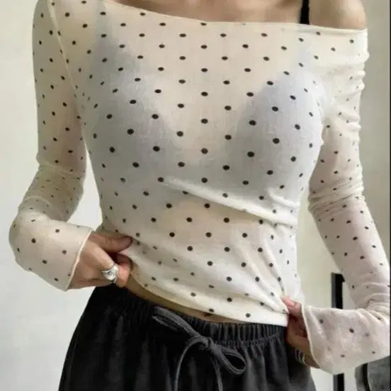 [BUNJANG] Dot Pattern See-Through Long Sleeve Blouse / 도트 무늬 시스루 땡땡이