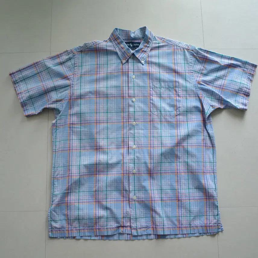 [BUNJANG] Polo Ralph Lauren 90s BOB CAMP Madras Check Cotton Short Sleeve Shirt L / [희귀모델] 90s 폴로 랄프로렌 BOB CAMP 마드라스 체크 셔츠 L