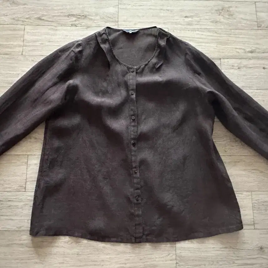 [BUNJANG] Esaay Dark Brown Gofang Check Linen 3/4 Sleeve Shirt Jacket / 이새 다크브라운색 고방체크 린넨 칠부셔츠 자켓