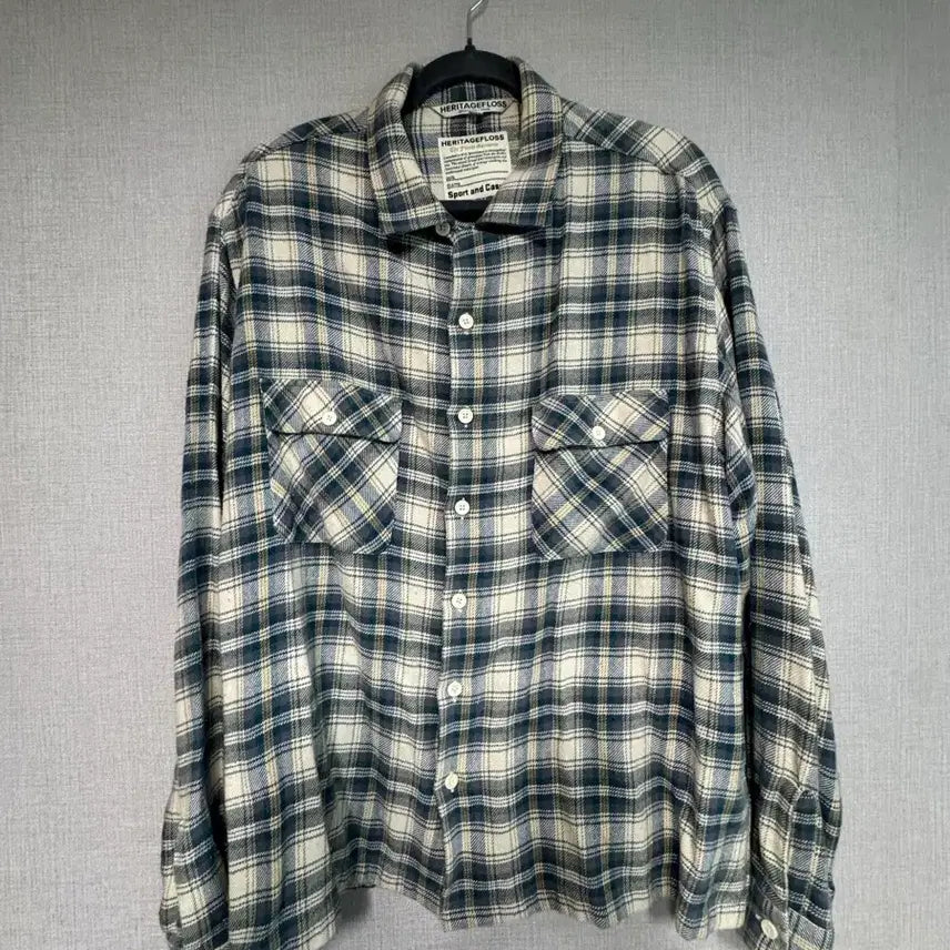 [BUNJANG] Heritage Floss One Washed Flannel Shirt Ivory Blue / 헤리티지플로스 원 워시드 플란넬 셔츠 아이보리 블루