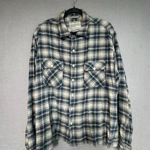 [BUNJANG] Heritage Floss One Washed Flannel Shirt Ivory Blue / 헤리티지플로스 원 워시드 플란넬 셔츠 아이보리 블루