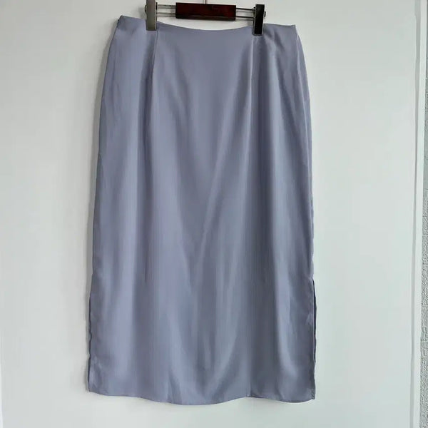 [BUNJANG] Lavender Polyester Long Slit Skirt - Size L / 라벤더색 연보라 폴리에스터 롱 트임 스커트 L