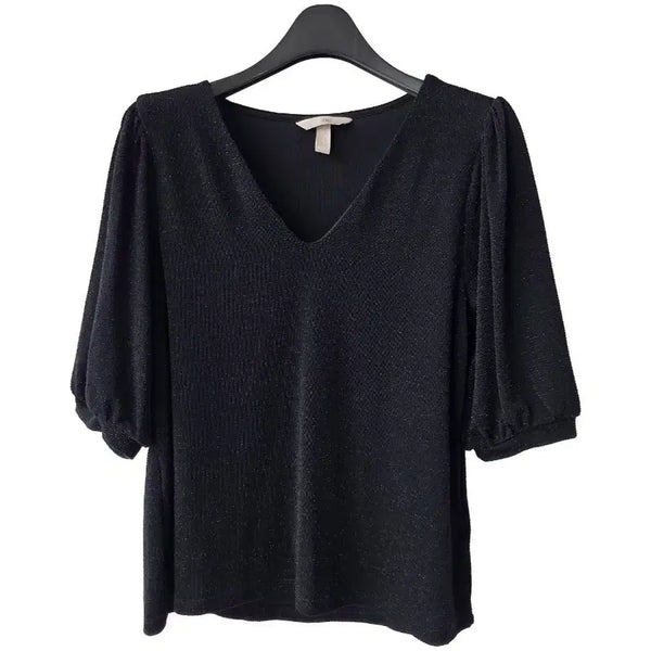 [BUNJANG] H&M Black Pearl Puff Sleeve T-Shirt / F/H&M 블랙 펄 퍼프 티셔츠