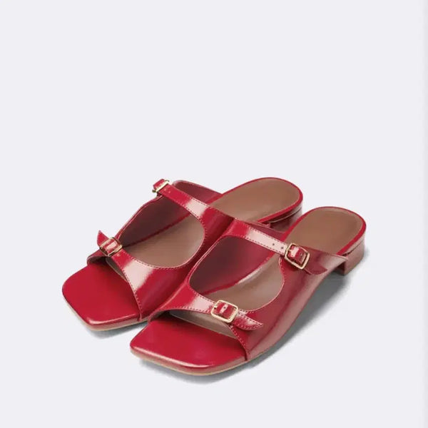 [BUNJANG] GU Buckle Mule Sandals / GU 뮬 샌들 레드