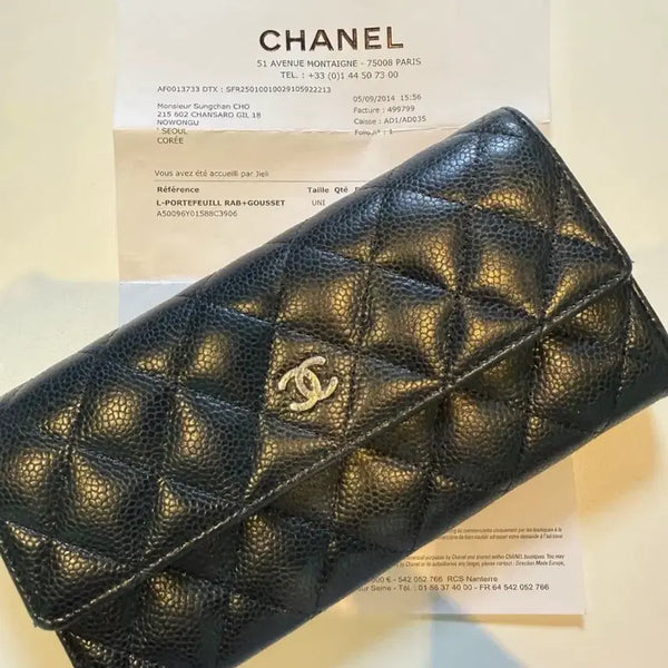 [BUNJANG] Chanel Classic Caviar Long Wallet Black / 샤넬 클래식 캐비어 은장 장지갑 블랙 정품 영수증, 시리얼O 급매